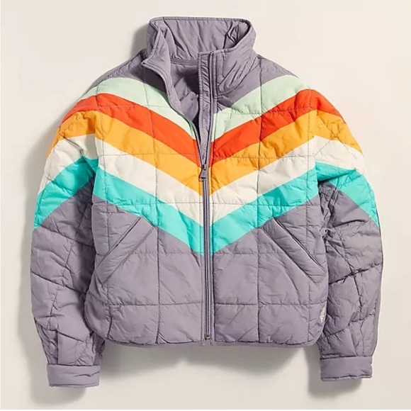 Free People Jackets & Blazers - Free People Pippa Printed Packable‎ Puffer Jacket Steel Peach Combo Large